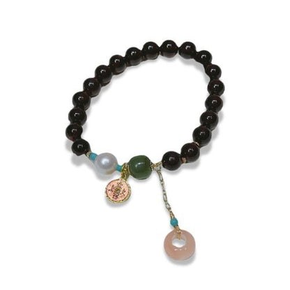 Natural Garnet with Jade Charm Bracelet