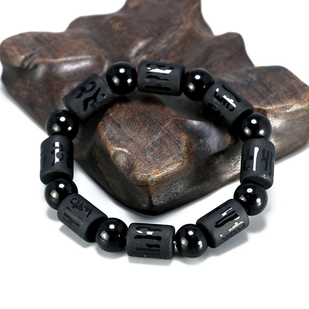 Natural Matte Obsidian Stones Energy Healing Mantra Bracelet