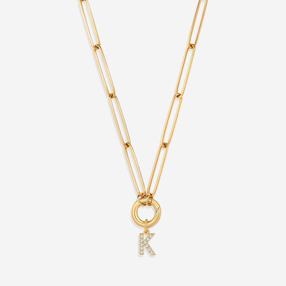 Pave Initial Charm with Charm Clasp Necklace