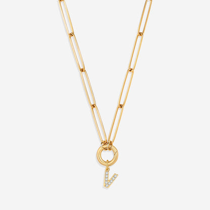 Pave Initial Charm with Charm Clasp Necklace