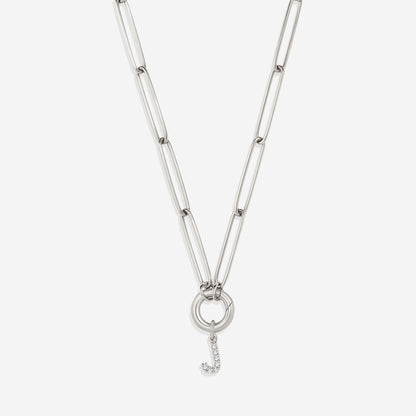 Pave Initial Charm with Charm Clasp Necklace