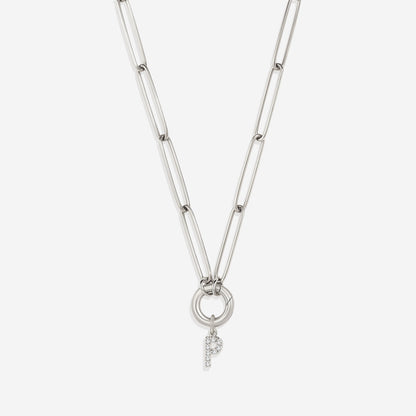 Pave Initial Charm with Charm Clasp Necklace
