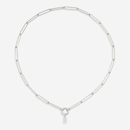 Pave Initial Charm with Charm Clasp Necklace