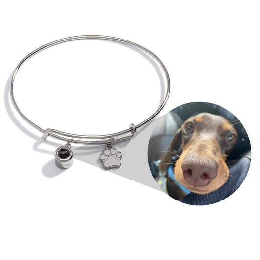 Personalized Photo Bangle With Paw Charm