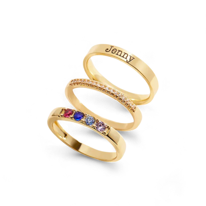 Personalized Birthstones Stacking Name Rings
