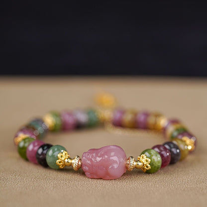 Pink Quartz and Tourmaline Charm Bracelet