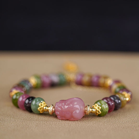 Pink Quartz and Tourmaline Charm Bracelet