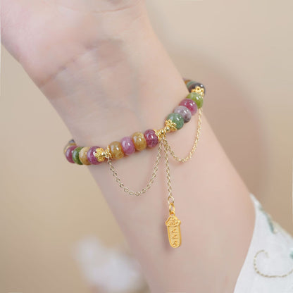 Pink Quartz and Tourmaline Charm Bracelet