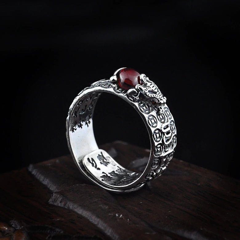 Pixiu Natural Red Garnet Stone Ring