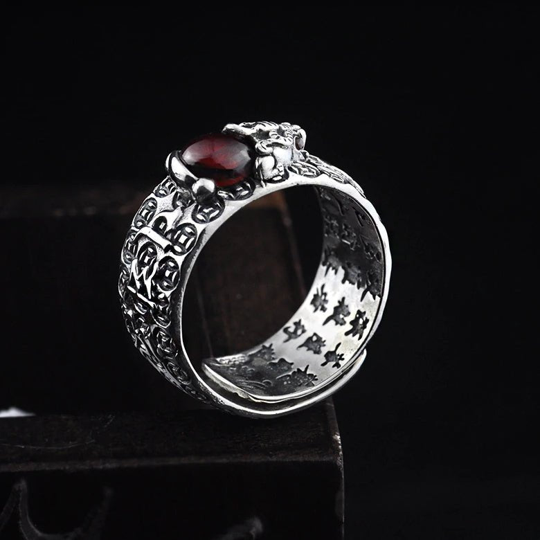 Pixiu Natural Red Garnet Stone Ring