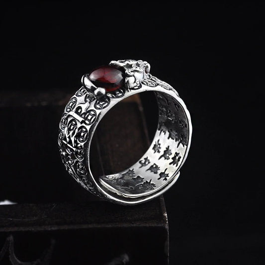 Pixiu Natural Red Garnet Stone Ring