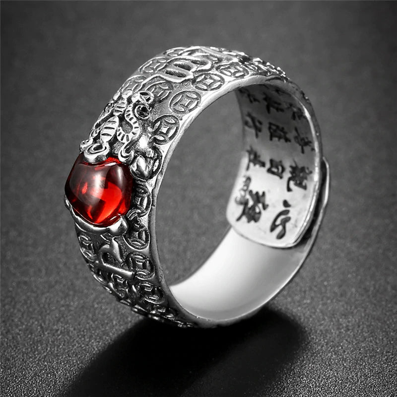 Pixiu Natural Red Garnet Stone Ring