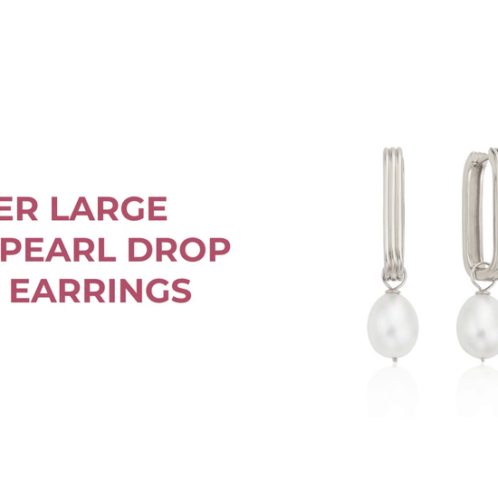 Silver Large Ribbed Pearl Drop Hoop Earrings by@Outfy