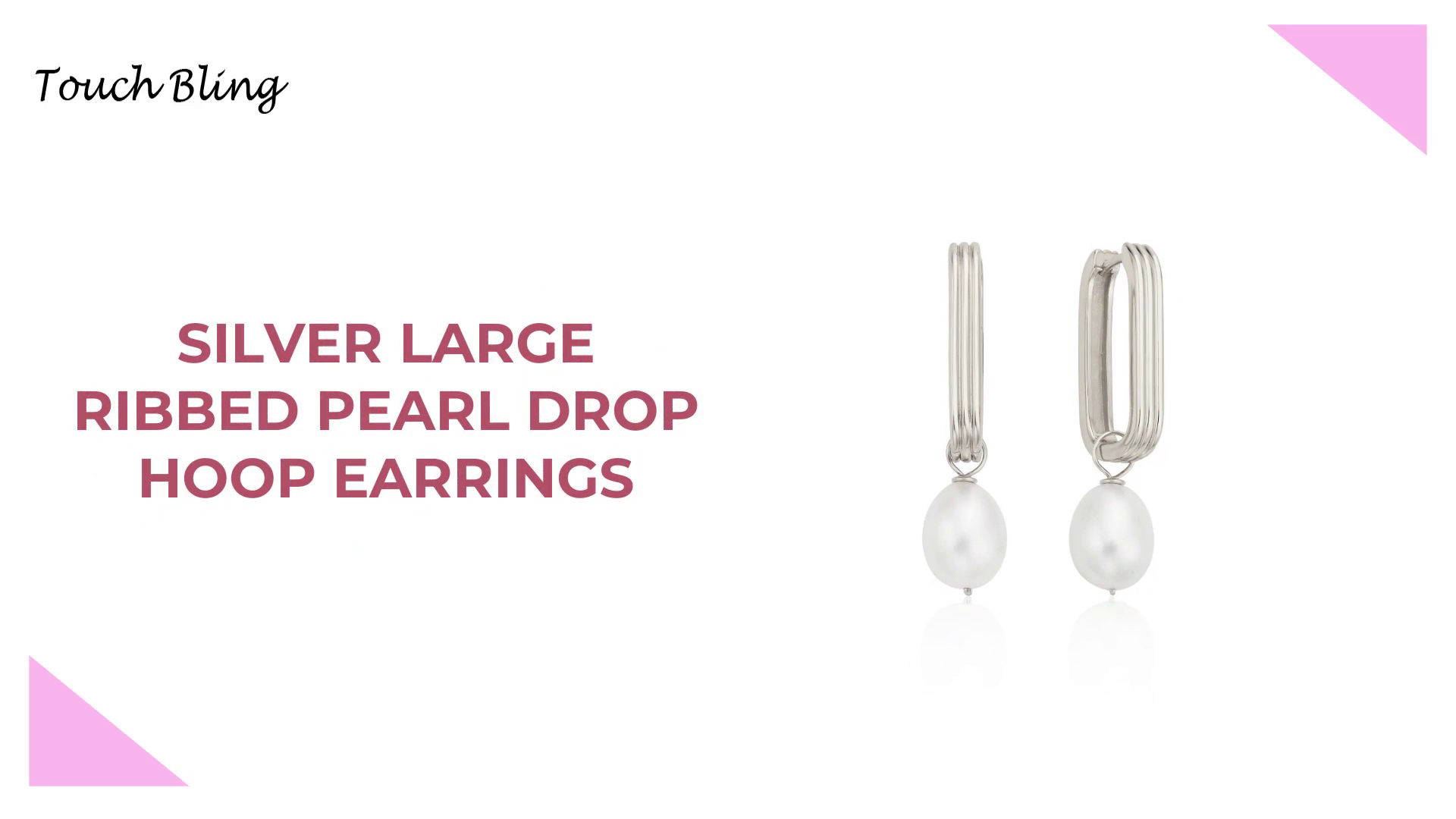 Silver Large Ribbed Pearl Drop Hoop Earrings by@Outfy