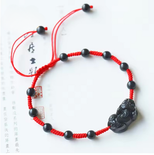 Natural Obsidian Red Cord Adjustable Bracelet