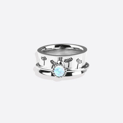 Silver Dandelion Birthstone Spinning Fidget Ring