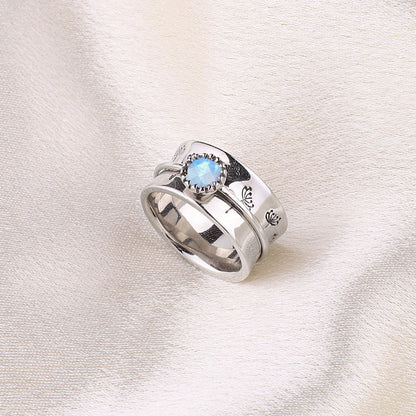 Silver Dandelion Birthstone Spinning Fidget Ring