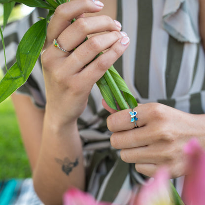 Silvery Blue Butterfly Ring