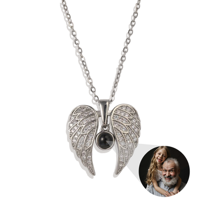 Sparkling Angel Wings Memorial Photo Necklace