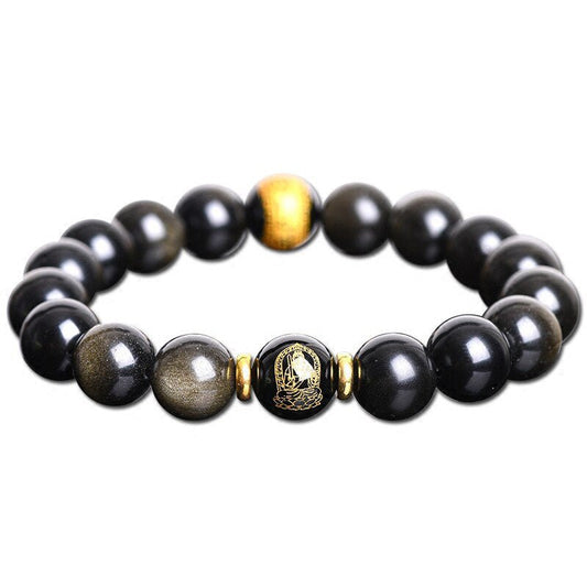 Tibetan Buddhism God of Wealth Jambhala Obsidian Charm Bracelet