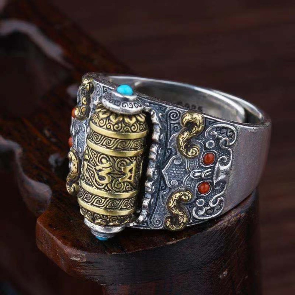 Tibetan Prayer Wheel Mantra Ring