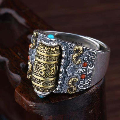 Tibetan Prayer Wheel Mantra Ring