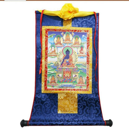 Tibetan Thangka Eight Medicine Buddha Wood Scroll