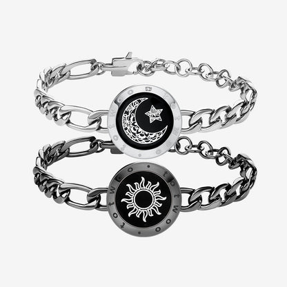 [Valentine's Day White Gift Packaging]Sun&Moon Touch Bracelets with Figaro Chain (Black+Silver)