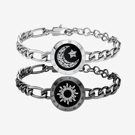 Sun&Moon Touch Bracelets with Figaro Chain (Black+Silver)