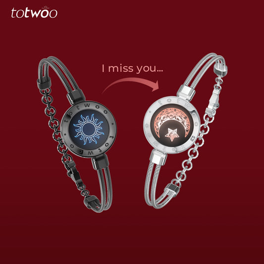 [Valentine's Day Gift Packaging] Sun&Moon Touch Bracelets with Snake Chain (Black+Silver) - Touch Bling