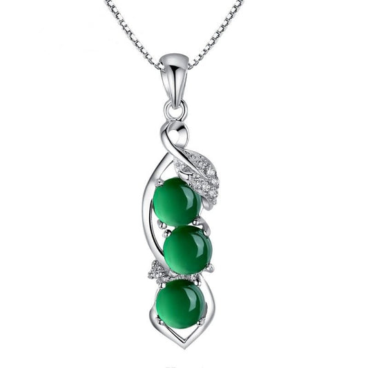 Tripe Stone Jade Luck and Wealth Sterling Silver Necklace