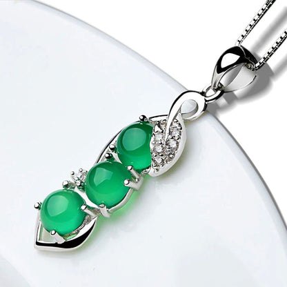 Tripe Stone Jade Luck and Wealth Sterling Silver Necklace