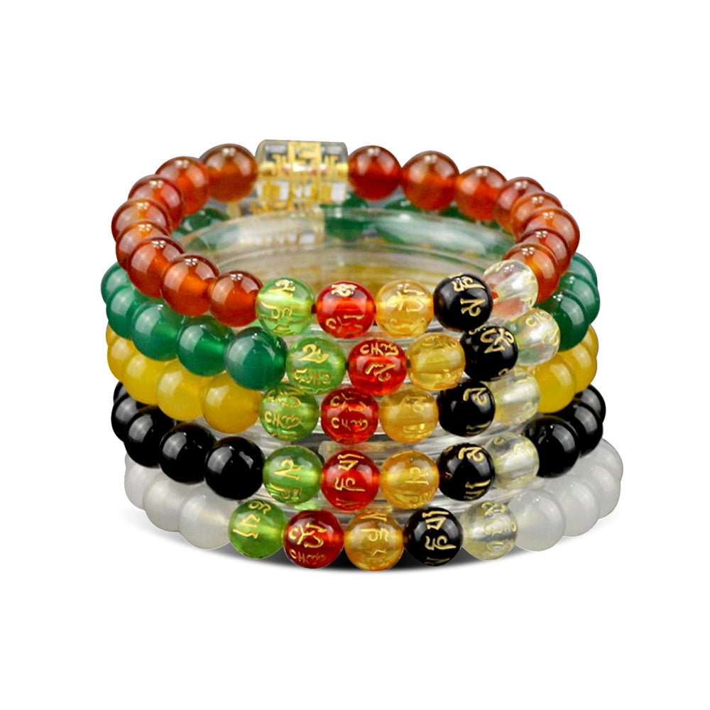 Wealth Carnelian Stones with Tibetan Om Mani Padme Hum Mantra Chakra Bracelet