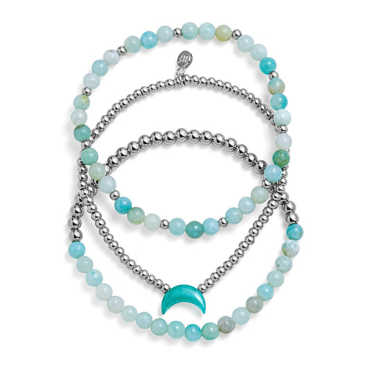 Conjunto de pulseras elásticas de luna y aguamarina