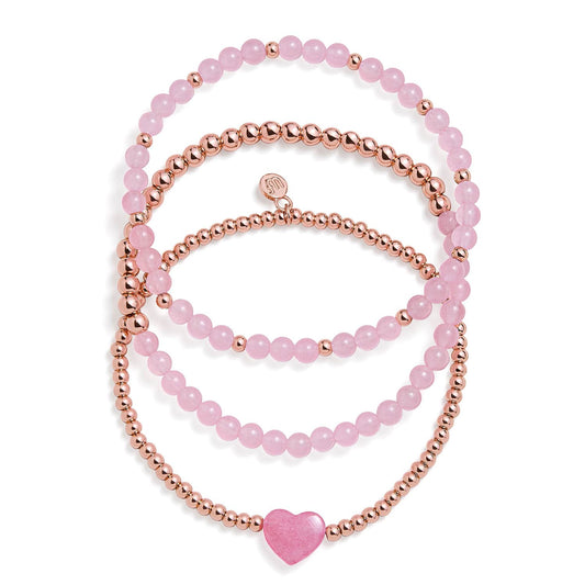 Conjunto de pulseras elásticas de cuarzo rosa con forma de corazón
