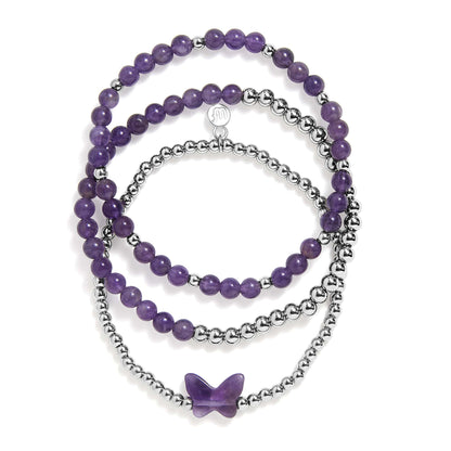 Conjunto de pulseras elásticas de mariposa y amatista