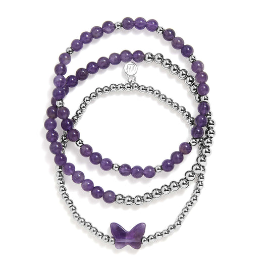 Conjunto de pulseras elásticas de mariposa y amatista