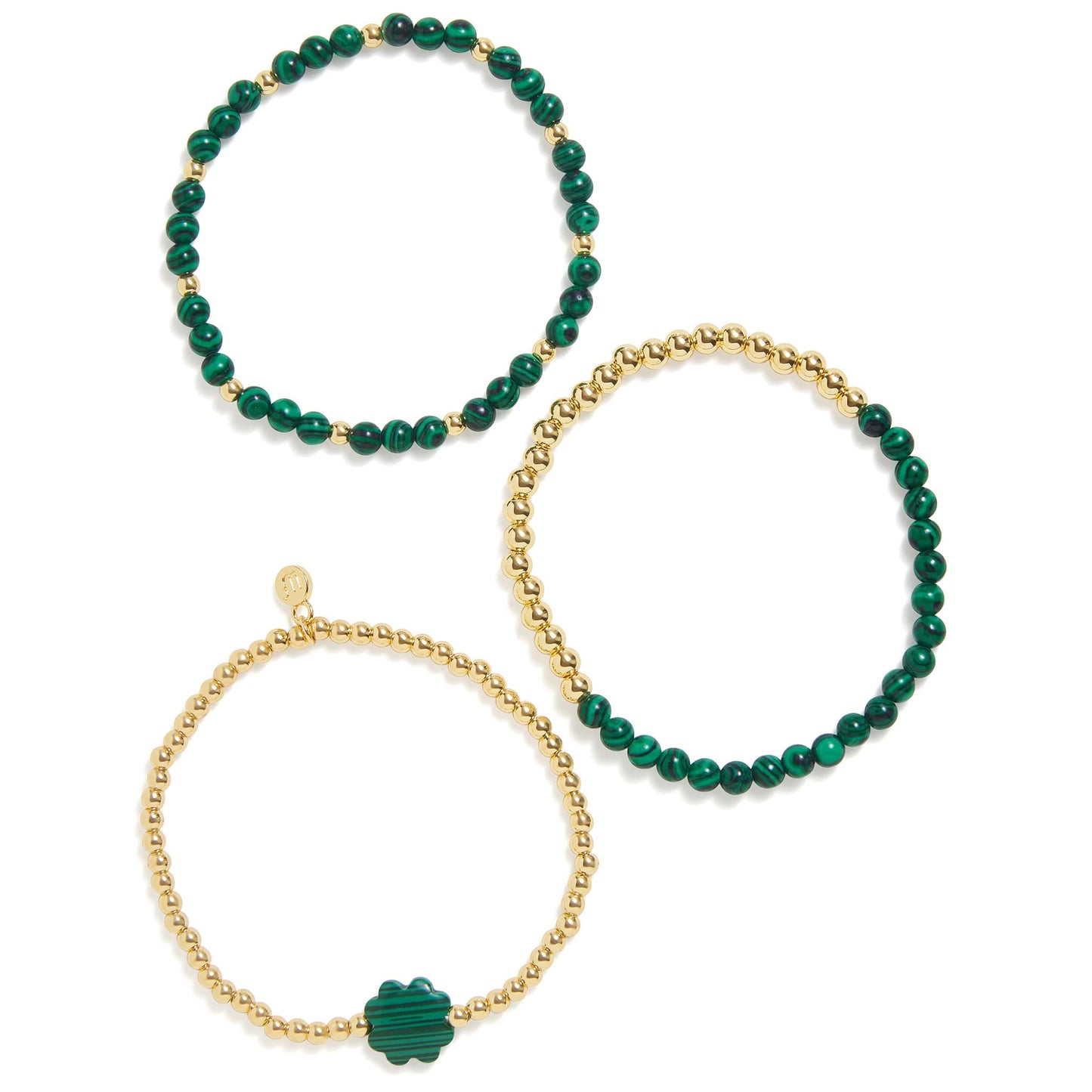 Juego de pulseras elásticas de trébol de malaquita
