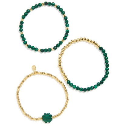 Juego de pulseras elásticas de trébol de malaquita
