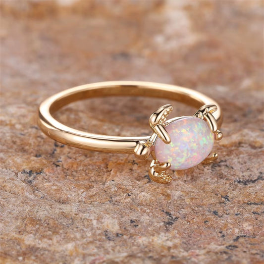 White Fire Opal Turtle Ring