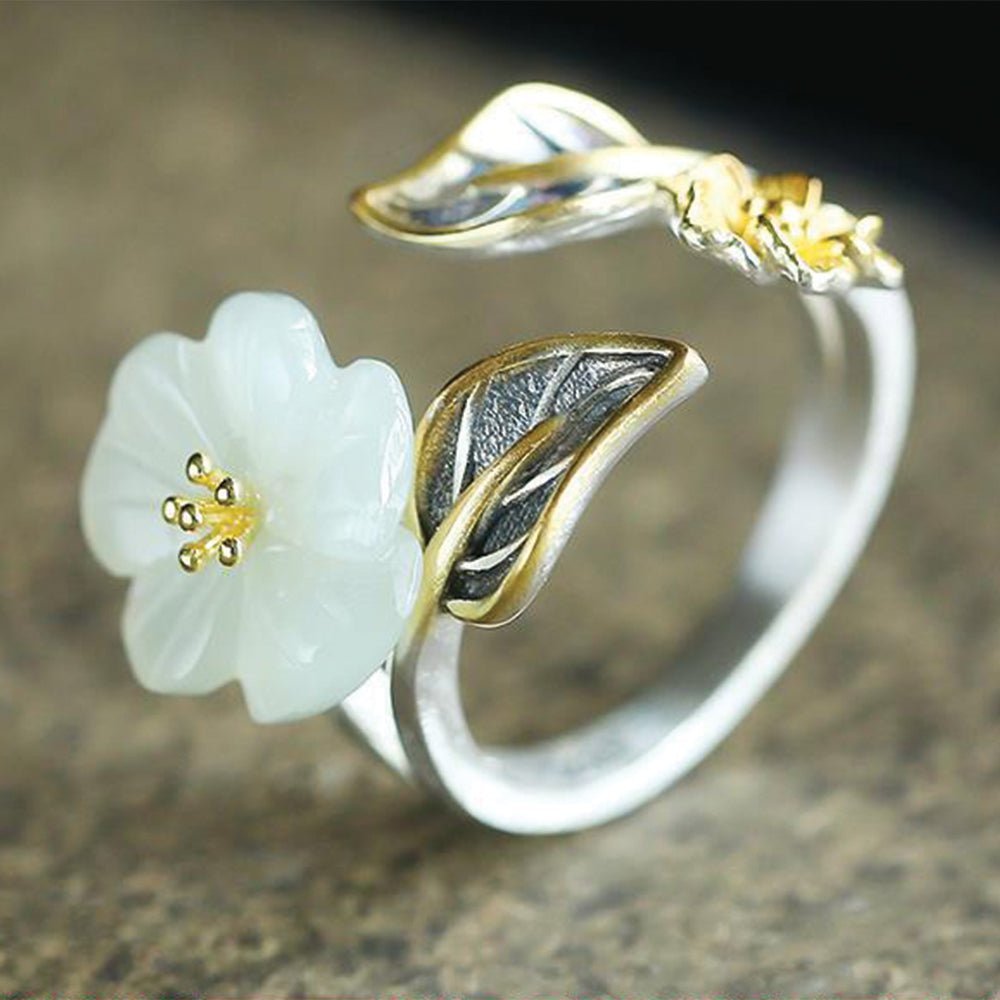 White Jade Plum Blossom Ring