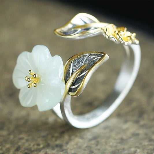 White Jade Plum Blossom Ring