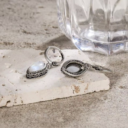 Sterling Silver Natural Moonstone Pendant Earrings